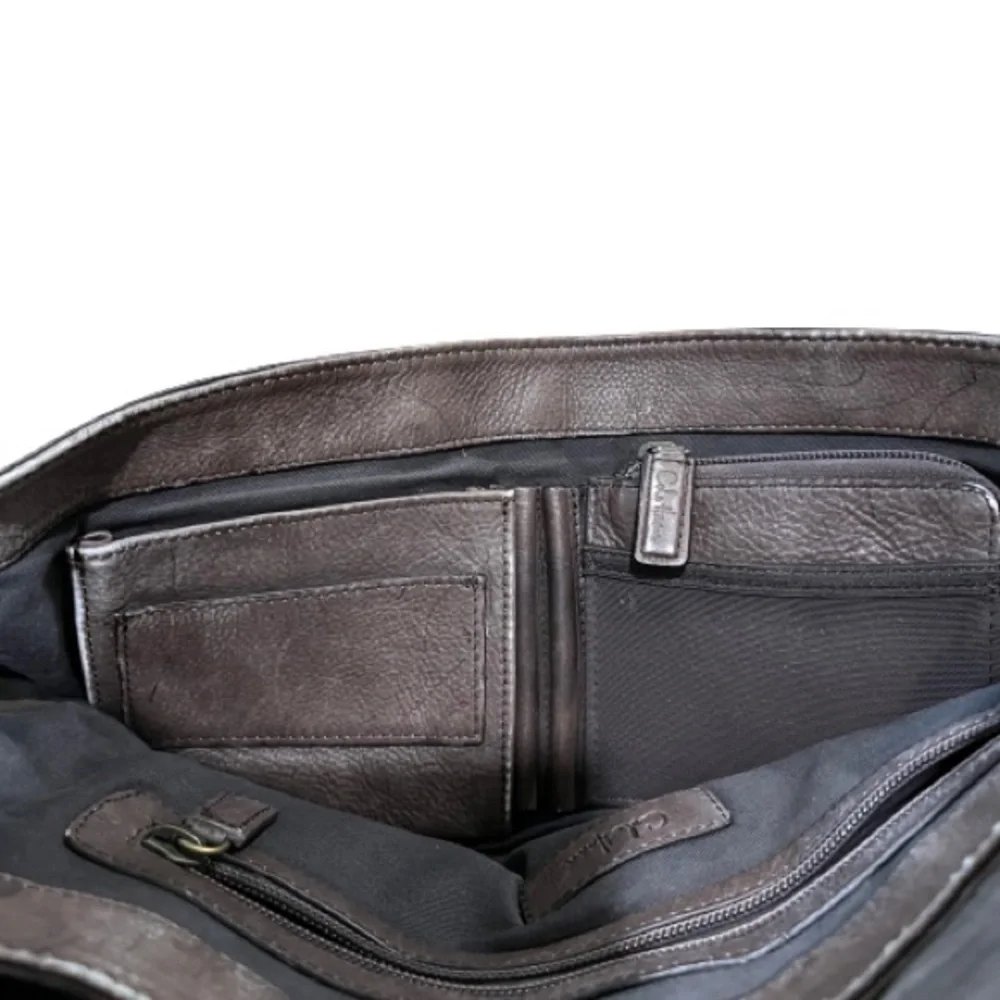 Cole Haan Two-Tone Brown Distressed Pebbled Leather Messenger Bag - Unisex
